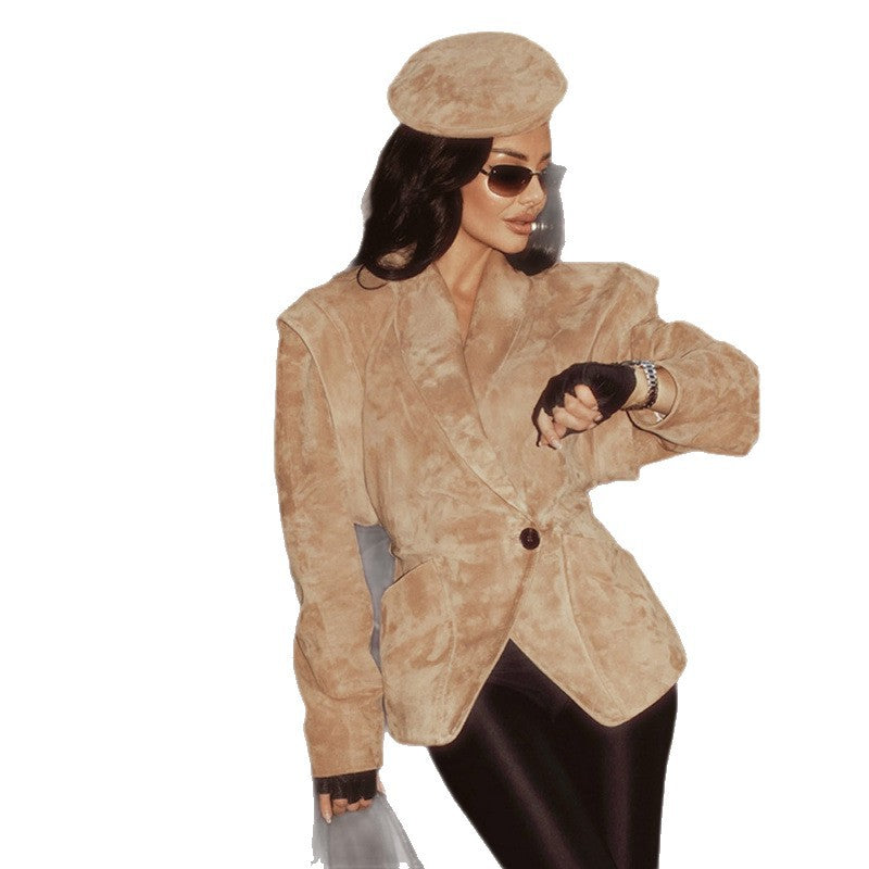 Suede Lapel Waist Tight Slim-Fitting Jacket