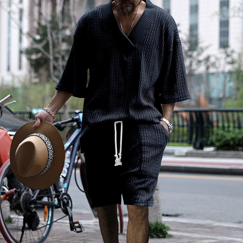 Men's  Jacquard Knitwear Shorts Set