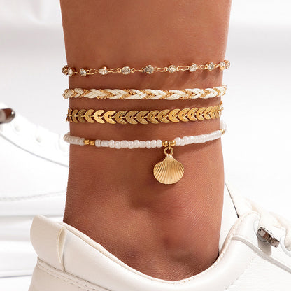 Rice Bead 4 Layer Ankle Chain