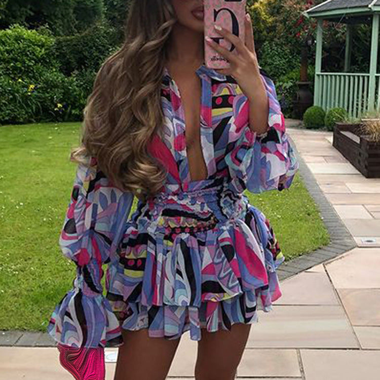 Gorgeous V-Neck Printed Mini Dresses