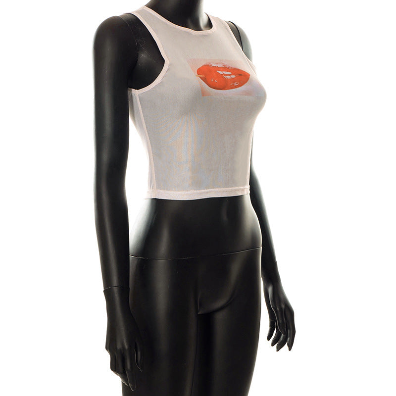 Round Neck Gauze Printed Sleeveless Night