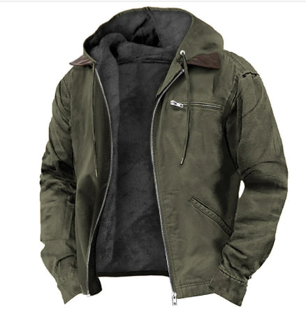 Pockets Fleece Zip-Up Hooded Jacket