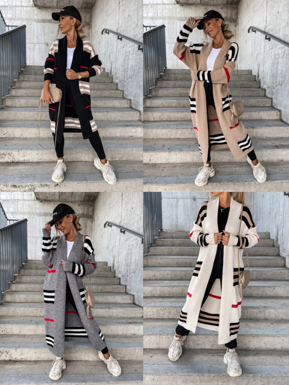 Long Striped European And American Style Cardigan For Women