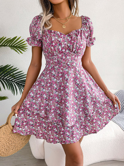 Ladies Floral Shirring Dress