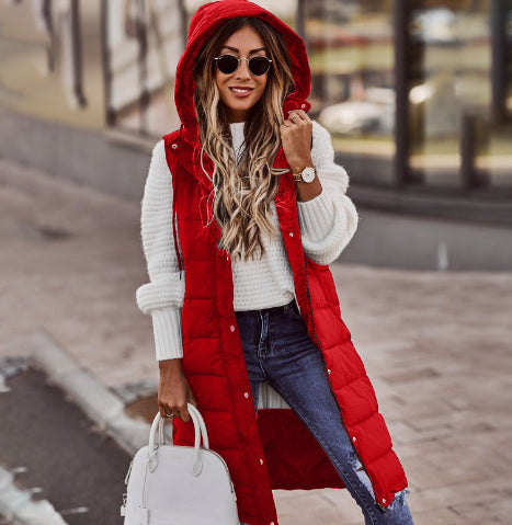 Solid Color Sleeveless Down Long Winter Jacket