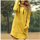 Solid Color Pocket Long Sleeve Hoodie For Women