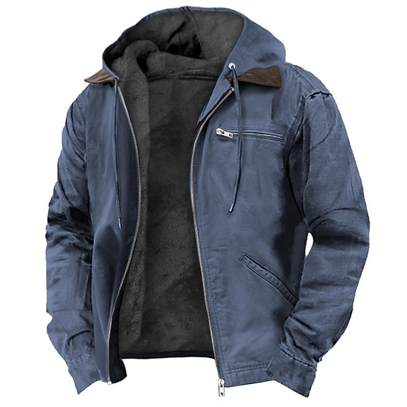 Pockets Fleece Zip-Up Hooded Jacket