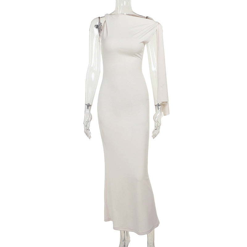 One-shoulder Ribbon Long Evening Dress
