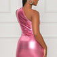 Women's Fitted Metallic One-Shoulder Dress