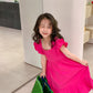 Girls Flounced Sleeve Ruffles Bow Dress