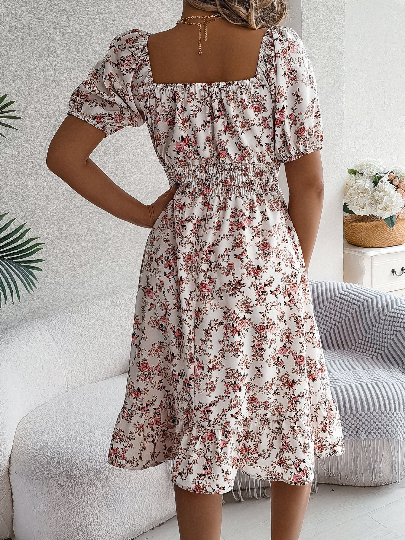 Floral Print Ruffles Dress