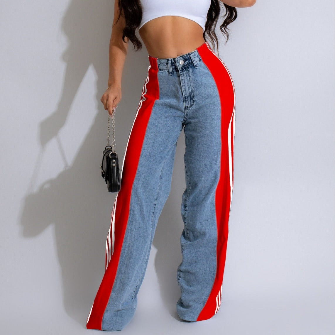 High Waist Patchwork Trousers