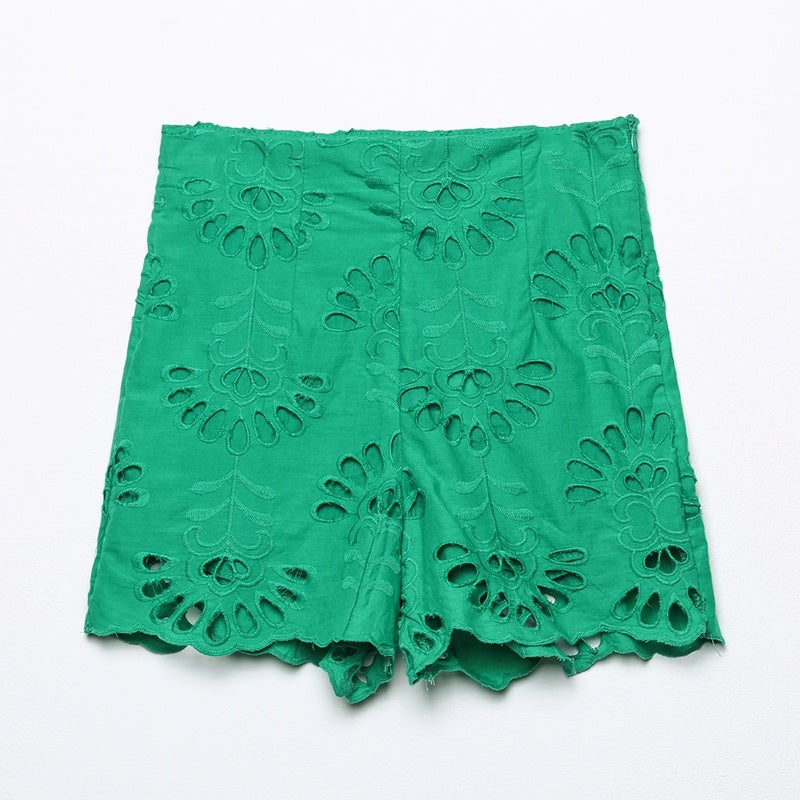 Women's Cut Out Embroidered Shorts