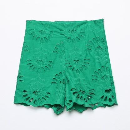 Women's Cut Out Embroidered Shorts