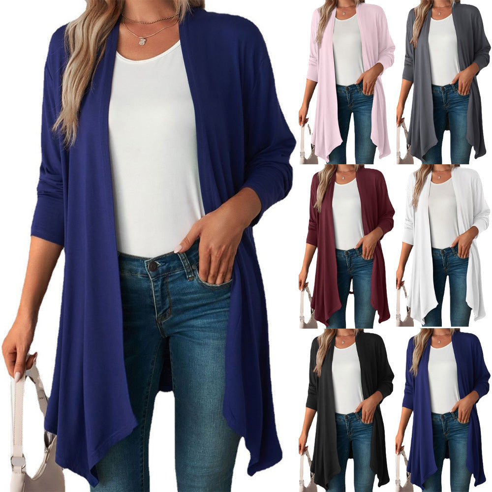 Solid Color Long Sleeved Cardigan For Women