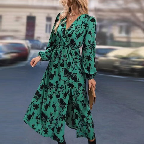 Printed V-neck Dress