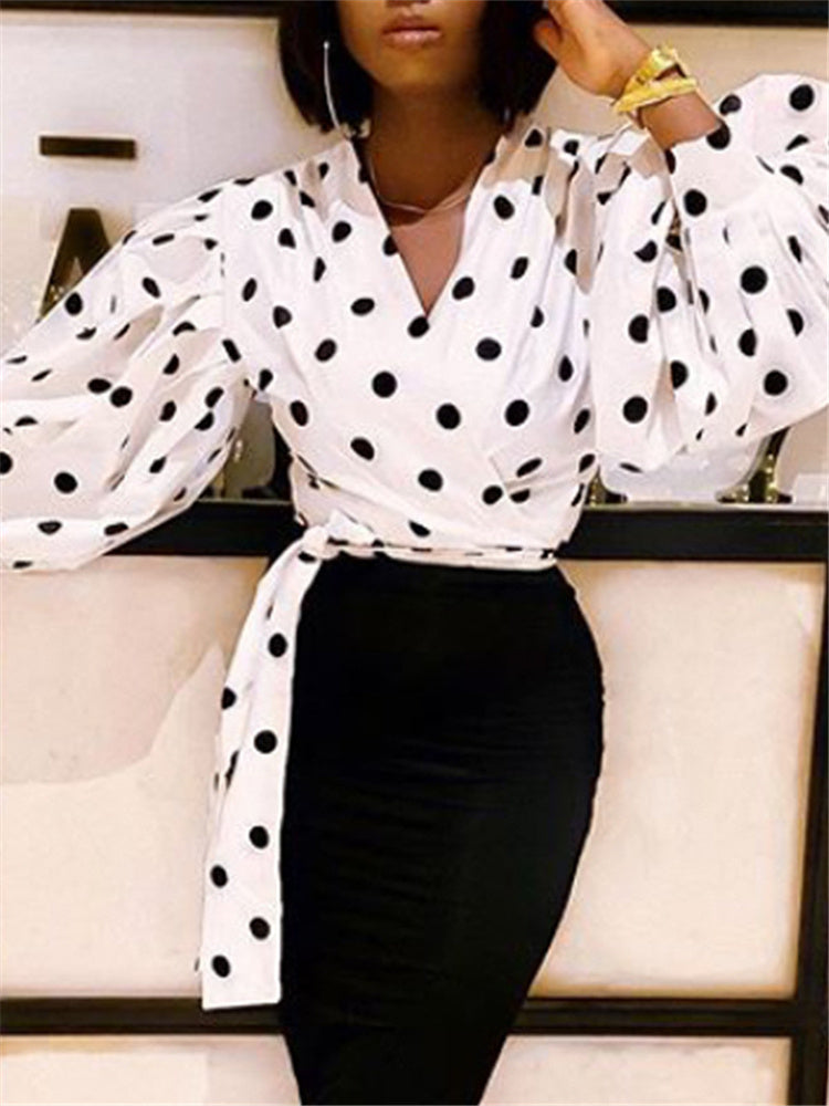 Women's Balloon Sleeves  Polka Dot Blouse