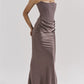 Off-The-Shoulder Slimming Fishbone Silk Gown | Ajanka Inc.