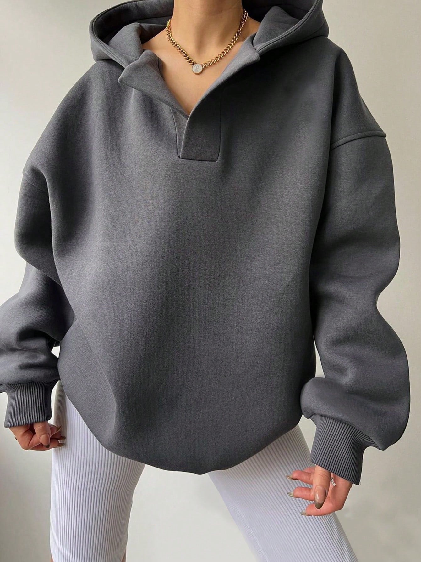 Solid Color Long Sleeve Loose Hoodie For Women