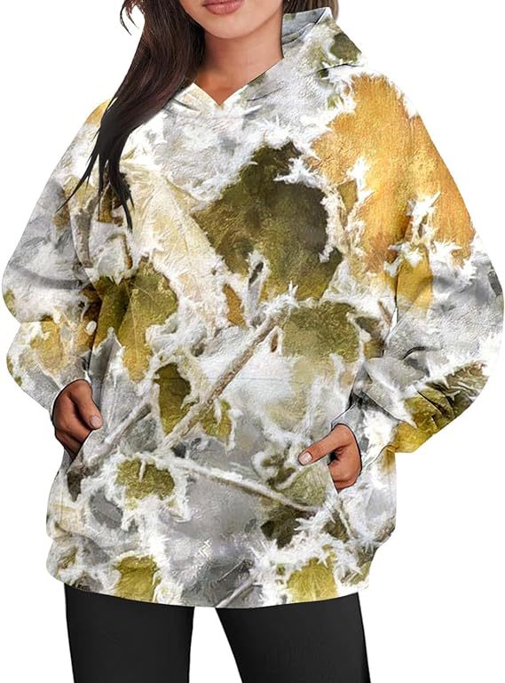 Camouflage Maple Leaf Print Sports Hoodie For Women