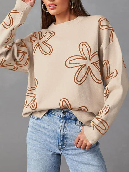 Women's  Floral Printed Crew Neck Sweater