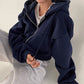 Loose Long Sleeve Zipper Pocket Hoodie For Women