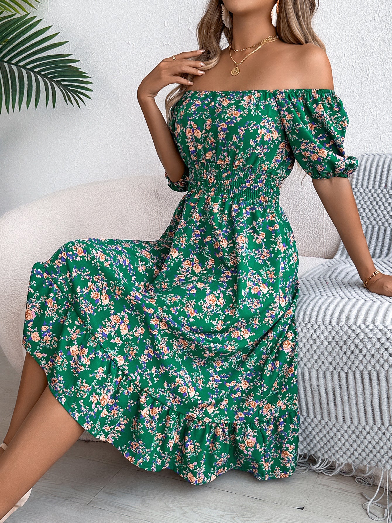 Floral Print Ruffles Dress