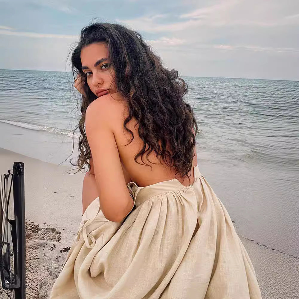 Cotton Backless Spaghetti Strap Dress