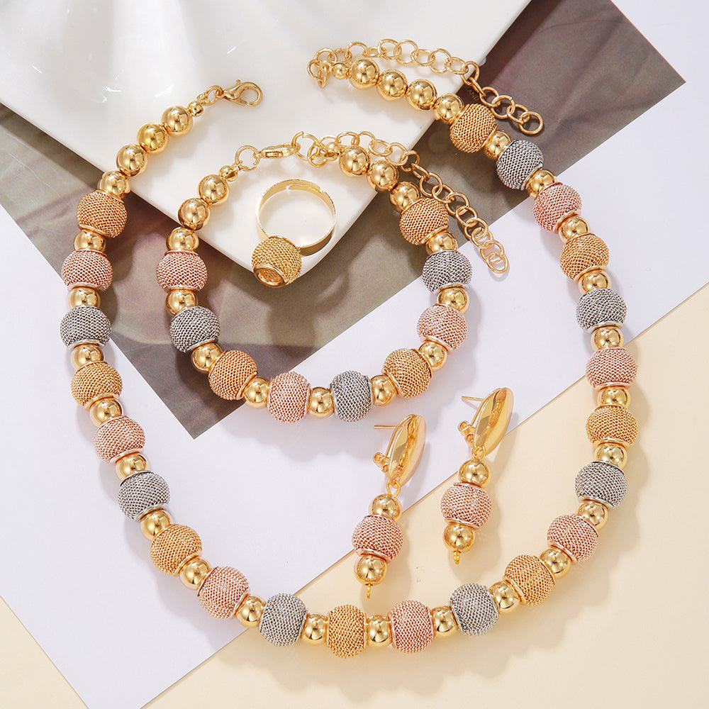 5Pcs Metallic Beaded Necklaces Set