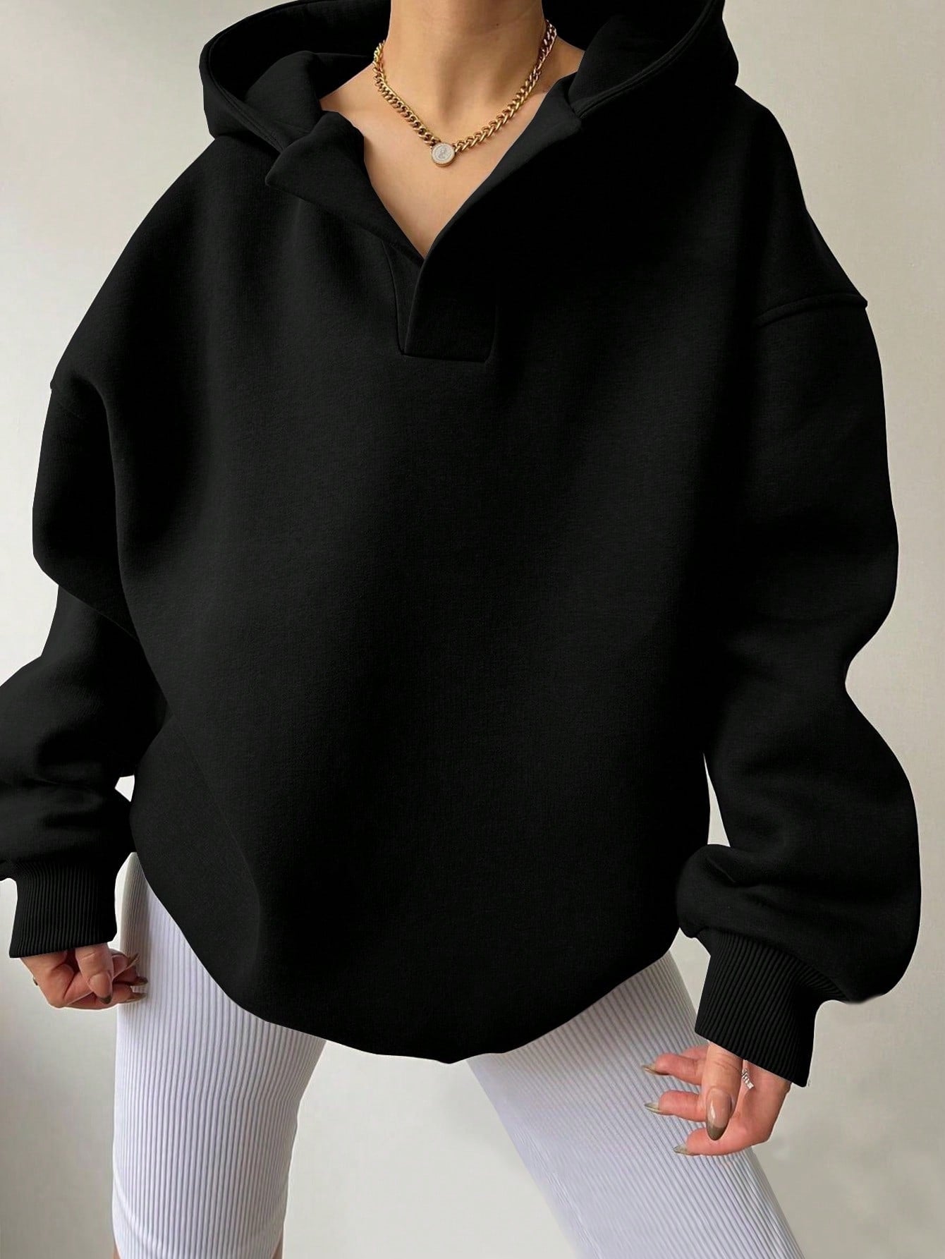 Solid Color Long Sleeve Loose Hoodie For Women