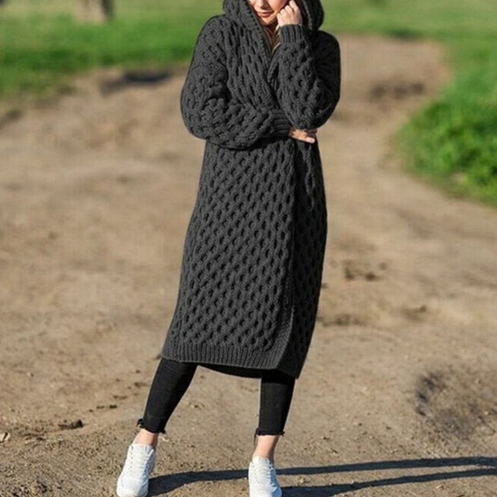 Winter Thick Warm Hooded Knitted Cardigan For Women