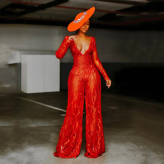 Sequins Low Cleavage Jumpsuit