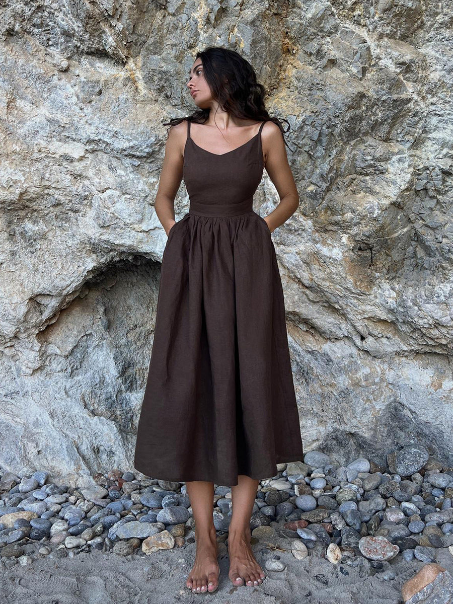 Cotton Backless Spaghetti Strap Dress