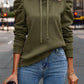 Lapel Hooded Solid Color Long-Sleeved Hoodie For Women