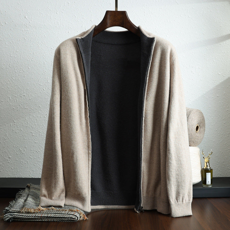 Wool Knit Long Sleeve Zipper Cardigan For Men