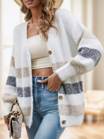 Warm French Stripe Cardigan For Women