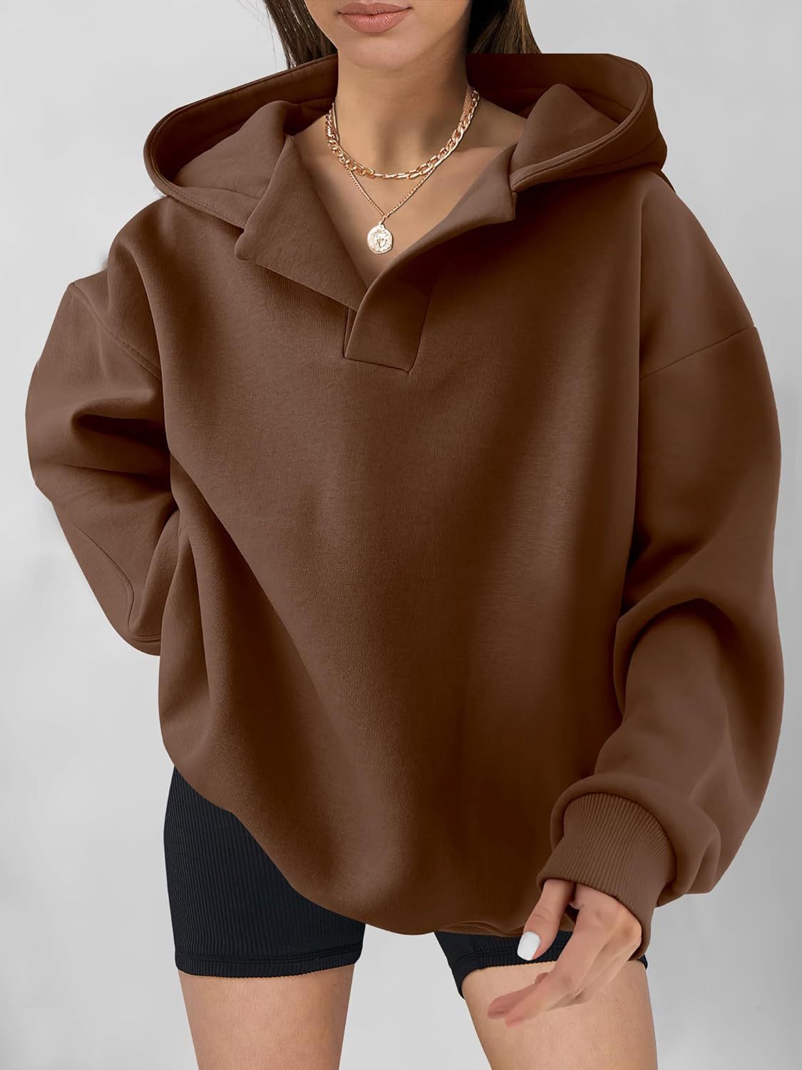 Solid Color Long Sleeve Loose Hoodie For Women