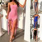 Thigh High Split Ruffle Dress