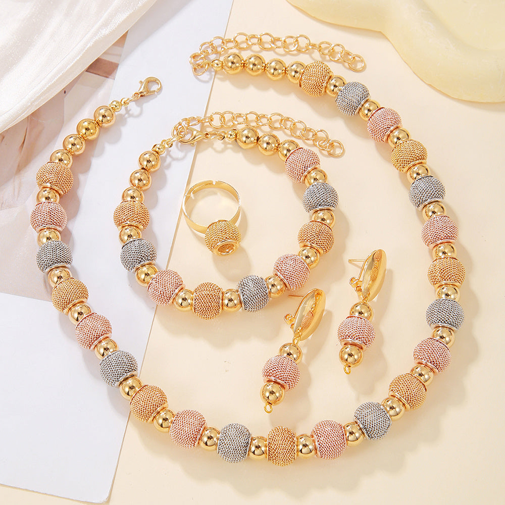 5Pcs Metallic Beaded Necklaces Set