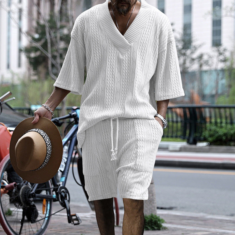 Men's  Jacquard Knitwear Shorts Set