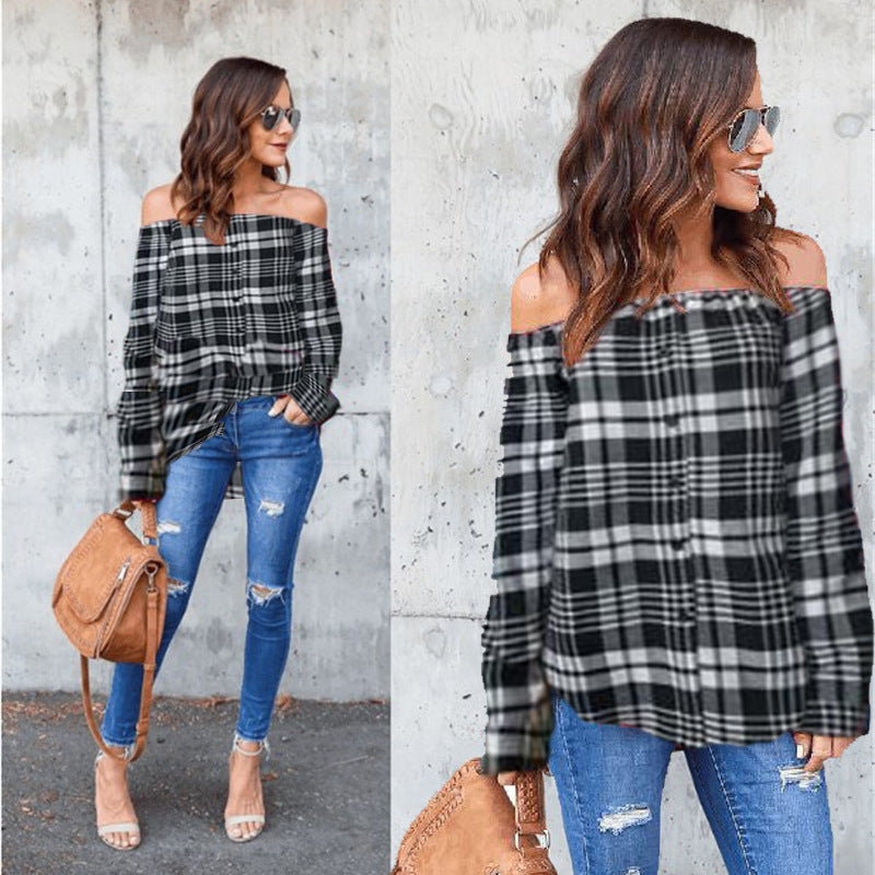 Off the Shoulders Plaid Top