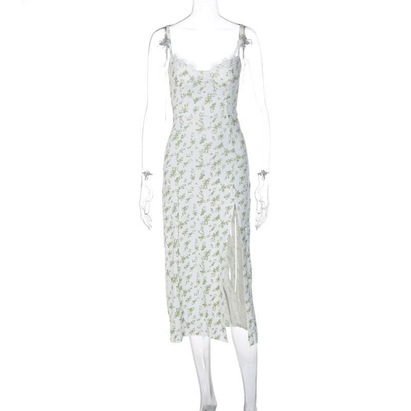 Lace Floral Mid Calf Dress
