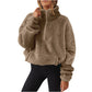 Velvet Fleece-Lined Half Zipped Stand Collar Hoodie For Women