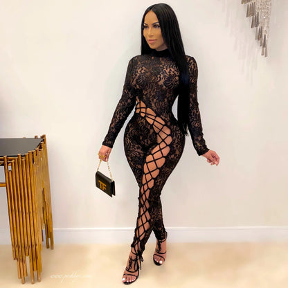 Skinny Lace Stitching Jumpsuit