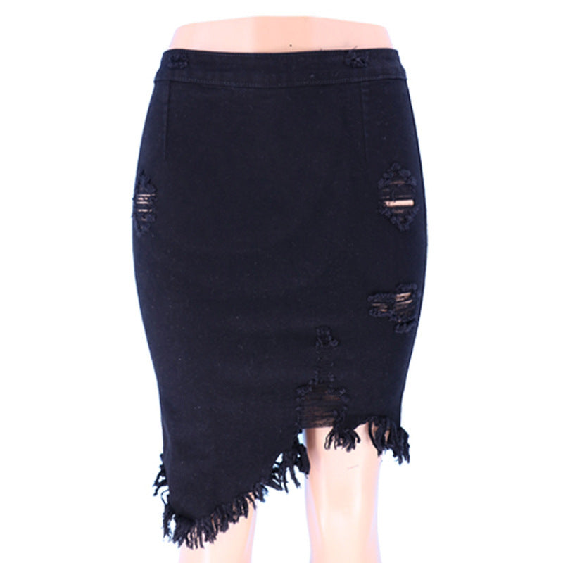 Distressed Denim Skirt