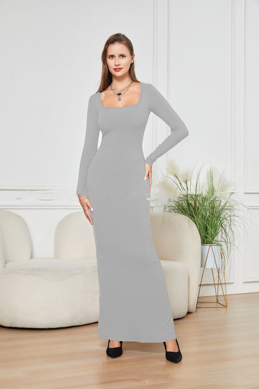 Ladies Two-in-one Maxi Dress w/Belly Contracting Control
