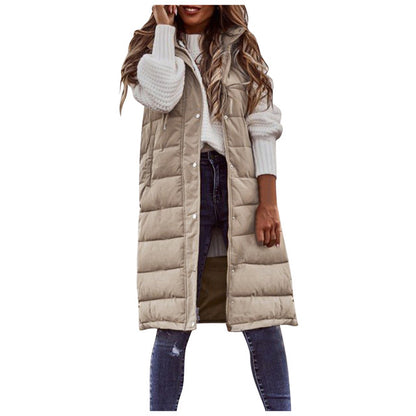 Solid Color Sleeveless Down Long Winter Jacket