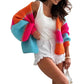 Contrast Color Patchwork Knitted Cardigan For Women