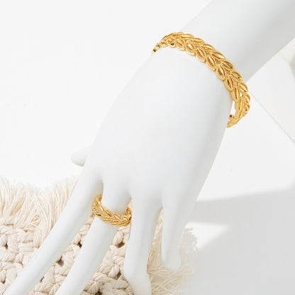 2Pcs 18k Gold Plated Wheat Ear Bracelet Set