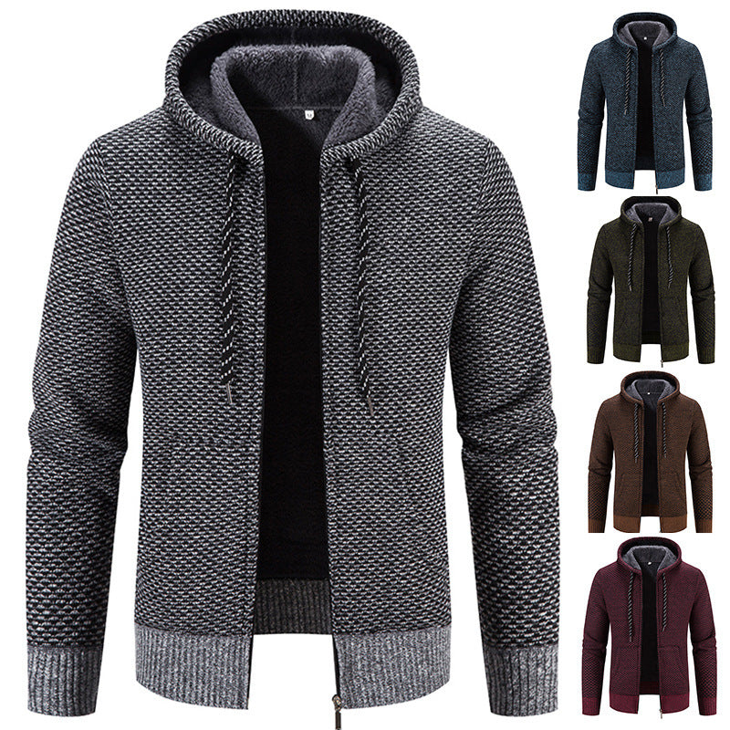 Men's Drawstring Plush Sweater Coat